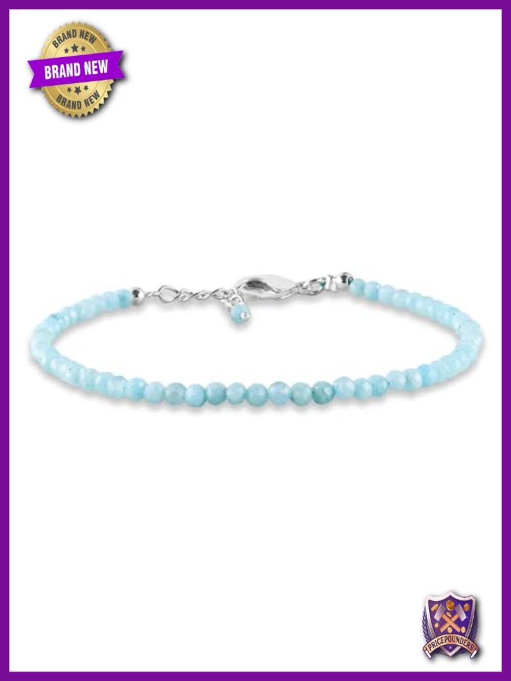 Natural Larimar Gemstone Micro Bead Bracelet 925 Sterling Silver Dainty Jewelry